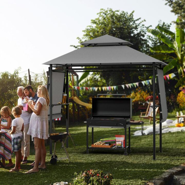 Hivvago 13.5 x 4 Feet Patio BBQ Grill Gazebo Canopy with Dual Side Awnings