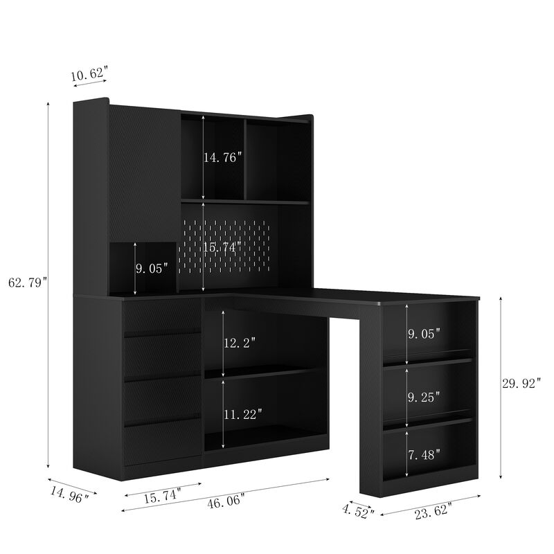 Space-Saving L-Shaped Desk with Ample Workspace, Built-In Charging Station