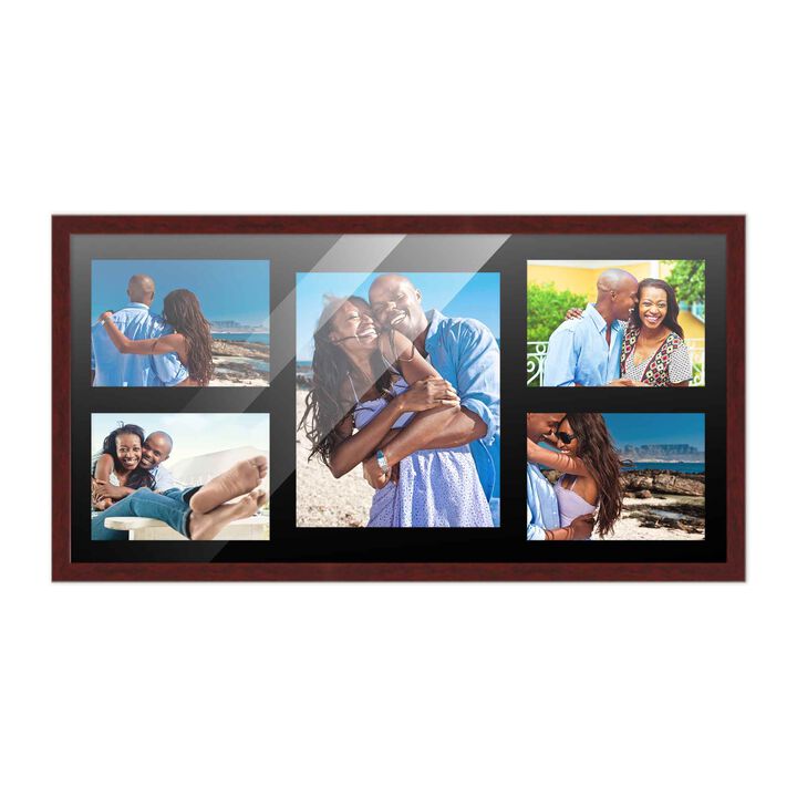 12x24.5 Wood Collage Frame with a Black Mat for 8x10 & 5x7 Pictures