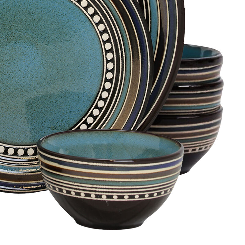 Gibson Elite CafÃ© Versailles 16 Piece Double Bowl Dinnerware Set - Blue