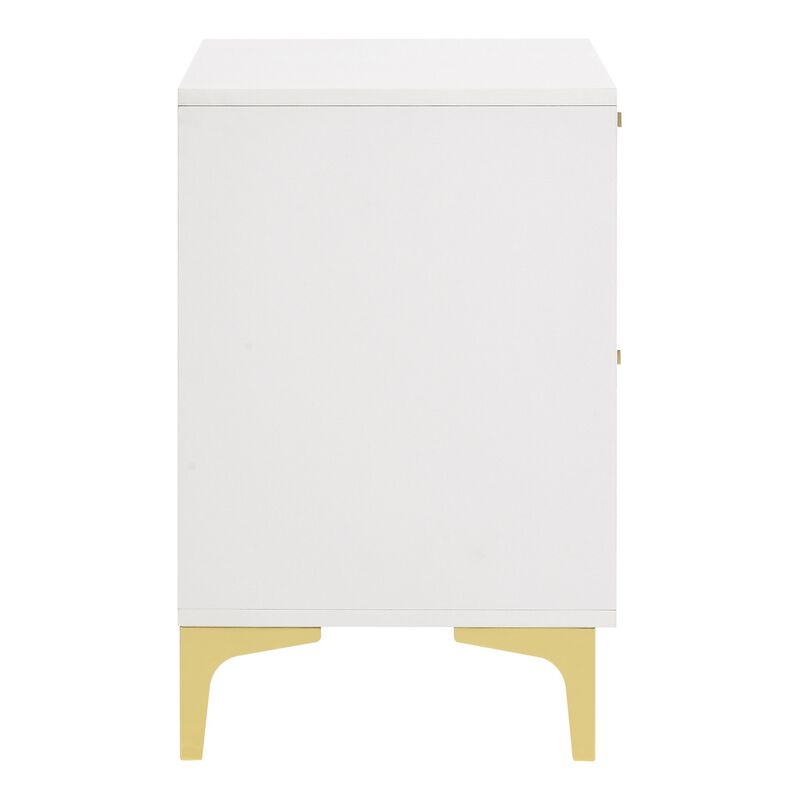 Lif 25 Inch Modern 2 Drawer Nightstand, Gold Metal Accents, Pure White-Benzara