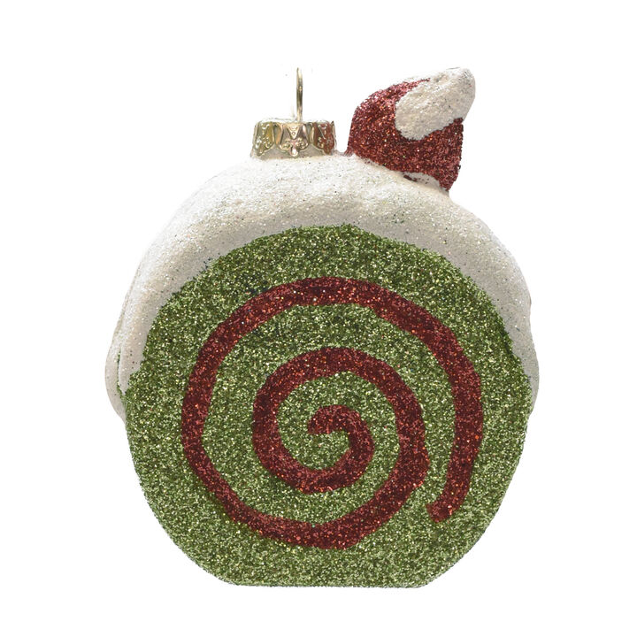 3.25" Green  Red  and Beige Glittered Shatterproof Cake Slice Christmas Ornament