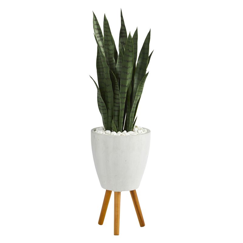 Hivvago 4" Sansevieria Artificial Plant in White Planter with Stand
