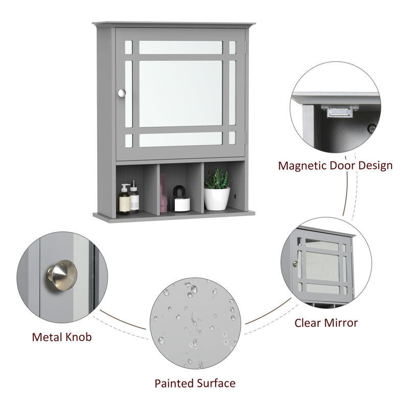 Gray Wall Mounted Medicine Cabinet with Mirror