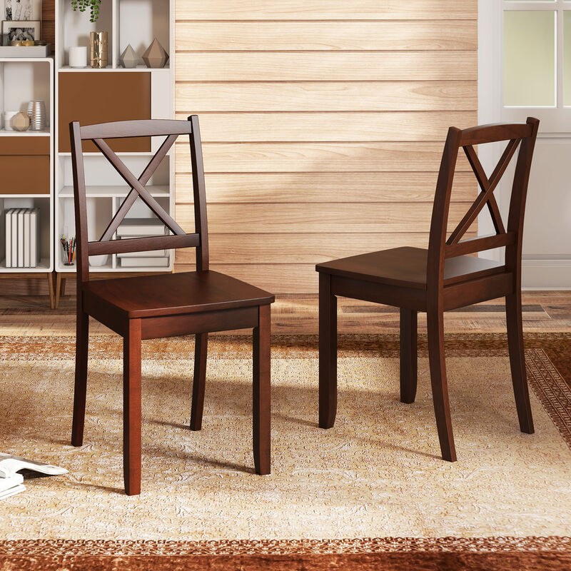 Wood Dining Chair Set of 2 with Rubber Wood Legs and Curved Backrest