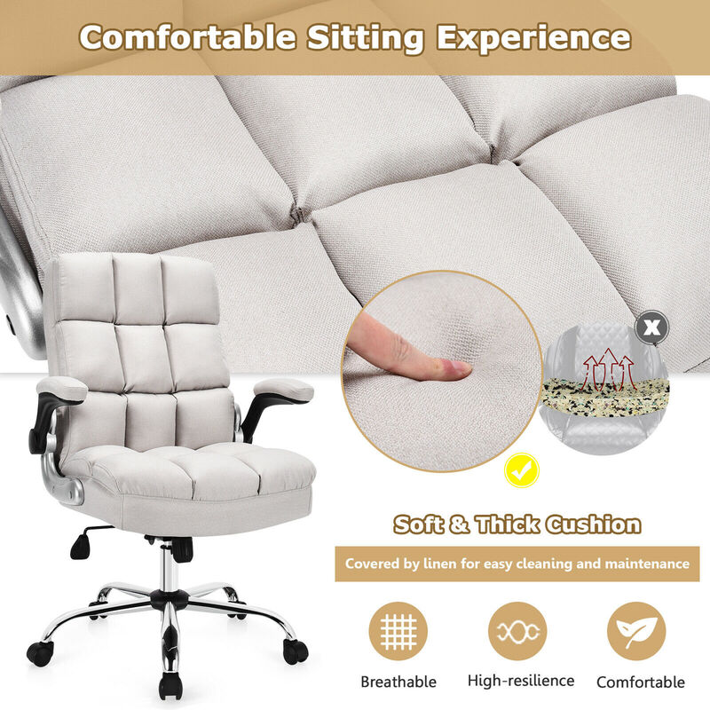 Costway High Back Big & Tall Office Chair Adjustable Swivel w/ Flip-up Arm Red