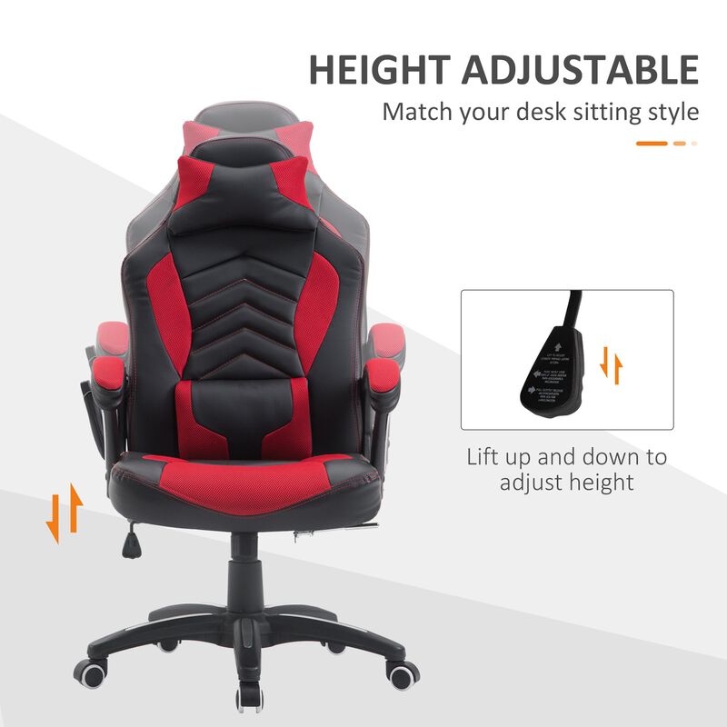 Luxe Office Comfort: Red/Black Vibrating Massage Chair with Lumbar Support