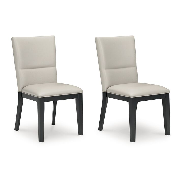 Inari Dining Side Chair Set of 2, Black Legs, Light Gray Faux Leather - Benzara