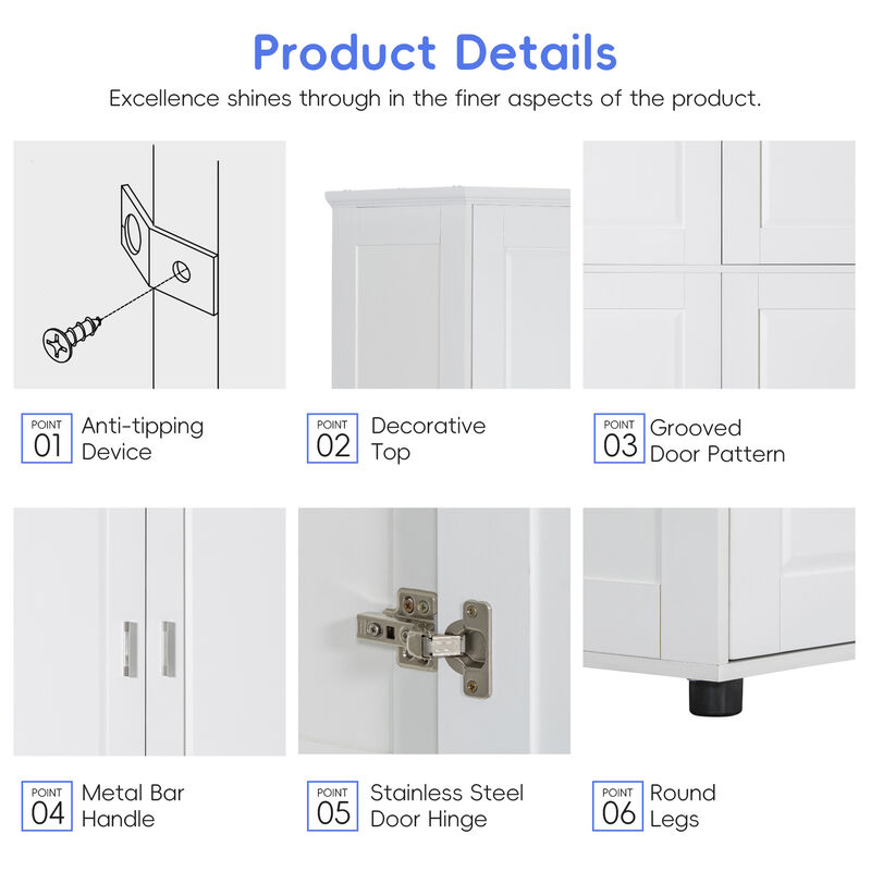 Merax  Modern Bathroom Floor Storage Cabinet with 4 Doors