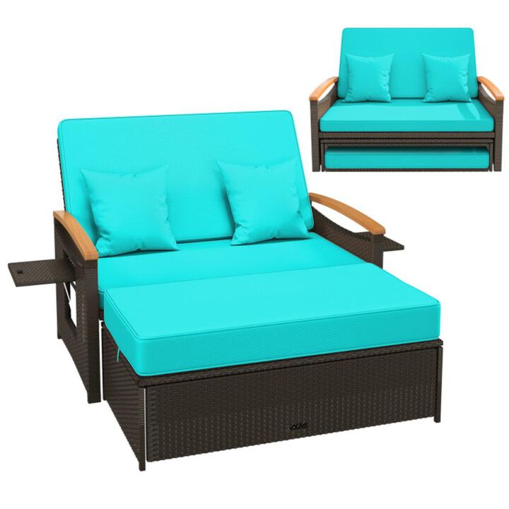 Hivvago Outdoor Wicker Daybed with Folding Panels and Storage Ottoman