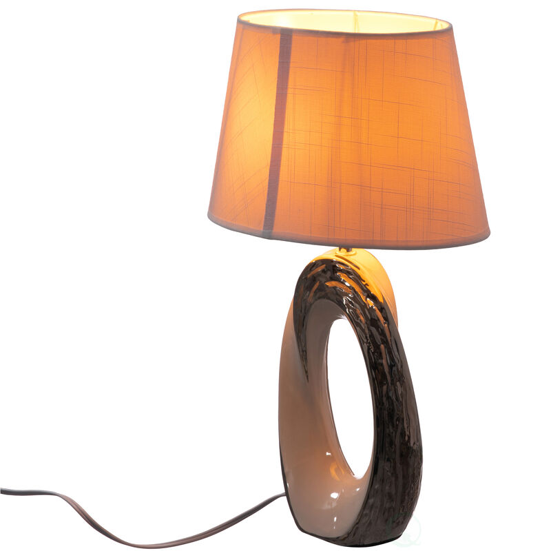 Table Lamps, Decorative Ceramic Table Lamp, with Beige, Brown, and White Stones and Beige Linen Lampshade, 14 inches tall, Unique Lamp for Living Room or Bedroom, Set of 2