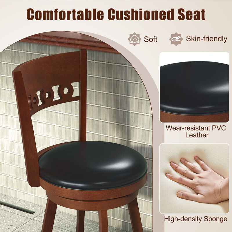 Set of 2 Swivel Bar Stools with Rubber Wood Frame