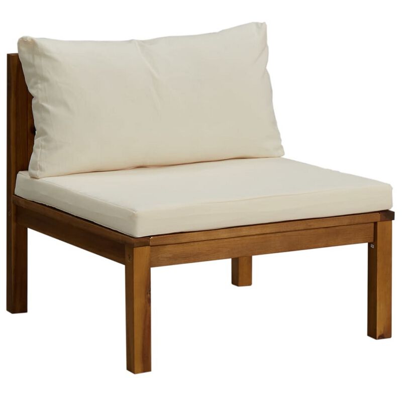Luna 5pc Modular Outdoor L Sofa and Acacia Wood Coffee Table, Cream - Benzara