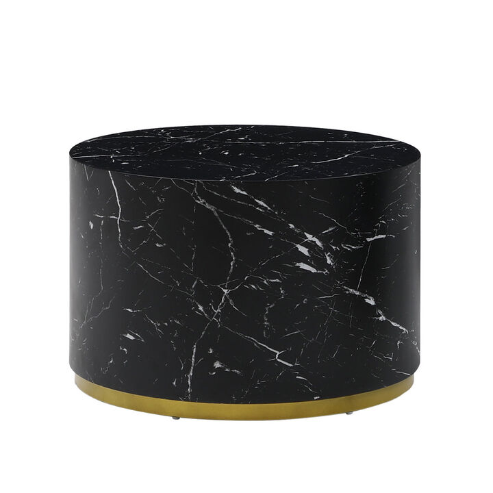 Black Marble Pattern Cocktail Table MDF With Gold Metal Base 23.6 2"