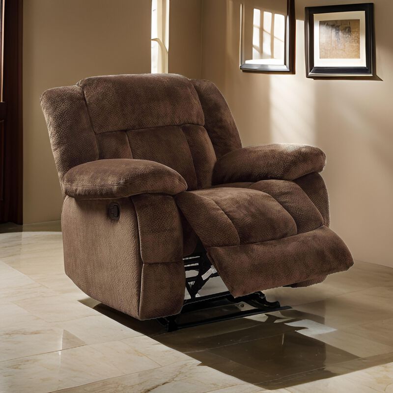 Microfiber Textured Fabric Glider Reclining Chair, Brown - Benzara