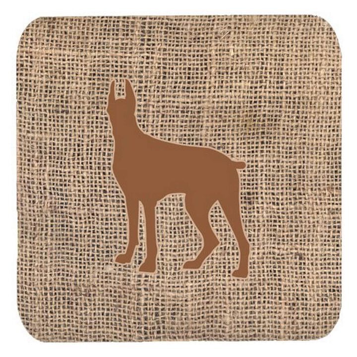 Caroline's Treasures BB1081-BL-BN-FC Great Dane Burlap and Brown Foam Coasters (Set of 4), 3.5 H x 3.5 W, Multicolor