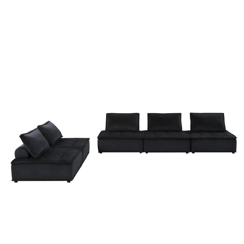Anna Black Velvet 5 Piece Sectional Sofa