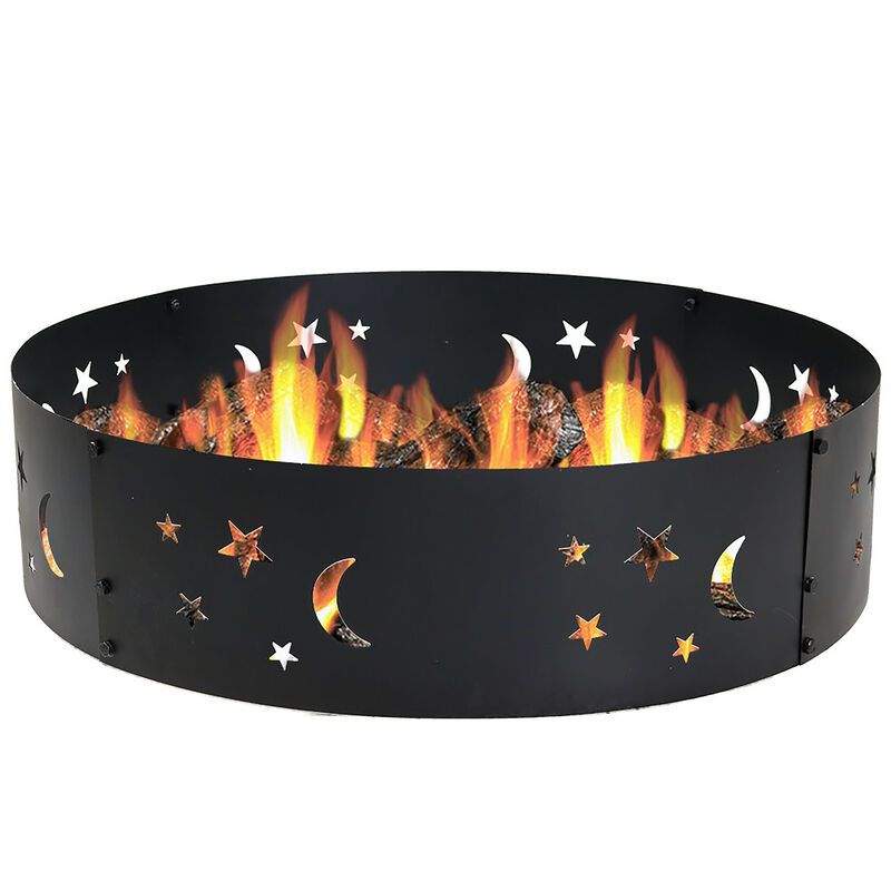 Sunnydaze 36 in Steel Die-Cut Stars and Moons Wood Burning Fire Pit Ring