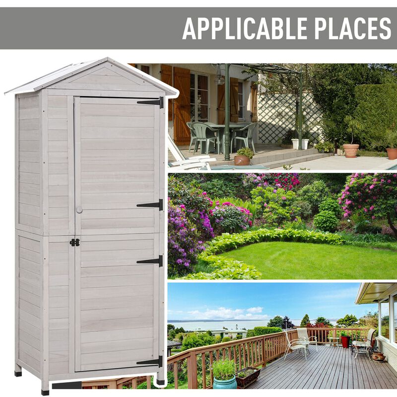 Light Gray Outdoor Storage: 4-Tier Wooden Garden Cabinet with Shelves