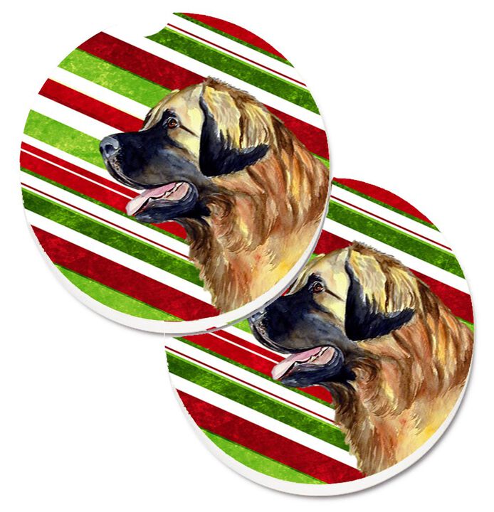 Caroline's Treasures Leonberger Candy Cane Holiday Christmas Set of 2 Cup Holder Car Coasters LH9258CARC, 2.56, Multicolor