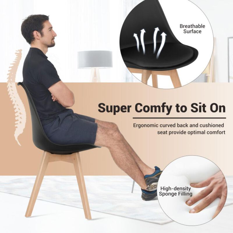 Hivvago Set of 4 Modern High Backrest Dining Chairs with Wooden Legs