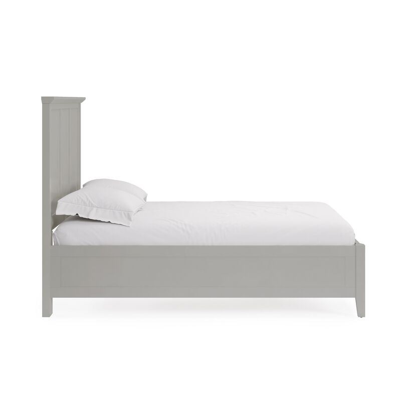 Fritz California King Bed, Three Panel Design, Beveled Top, Gray Solid Wood - Benzara