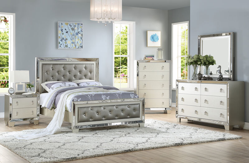 Streamdale Contemporary 2 Drawers Nightstand In Silver