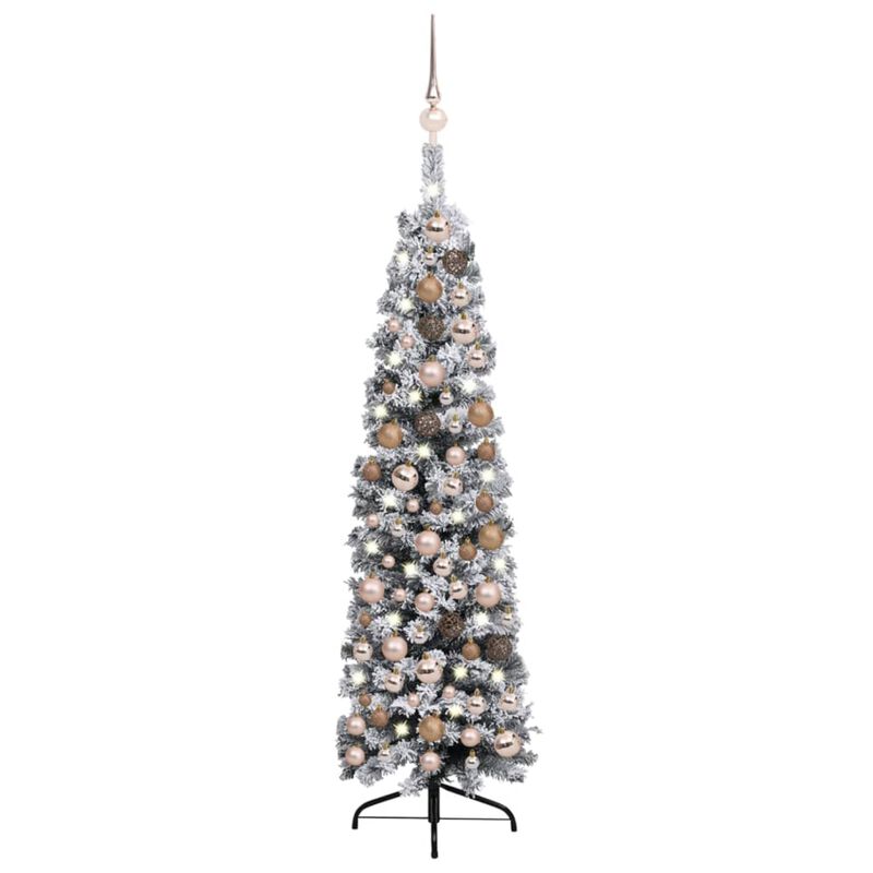 vidaXL Slim Artificial Christmas Tree with LEDs&Ball Set Green 59.1"