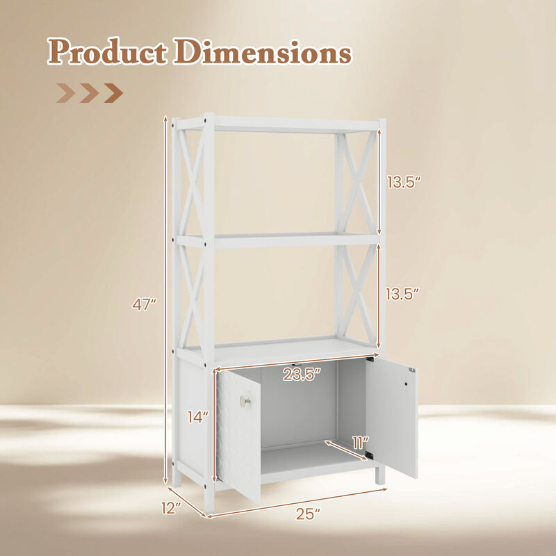 Bathroom Storage Cabinet with Open Shelves and Double Doors