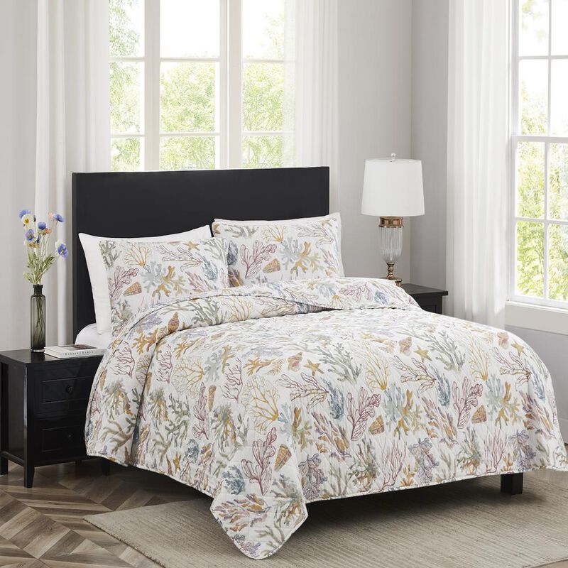 RT Designers Collection Melrose Mystic 3-Pieces Elegant Stitched Quilt Set OB Queen Multicolor