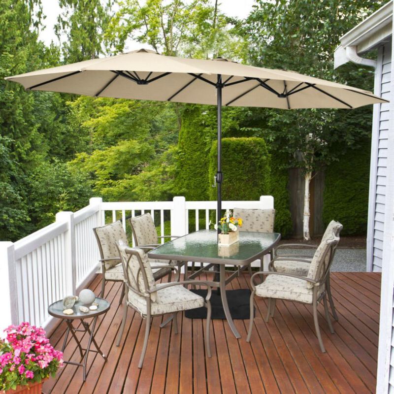 Hivvago 15 Feet Double-Sided Twin Patio Umbrella with Crank and Base
