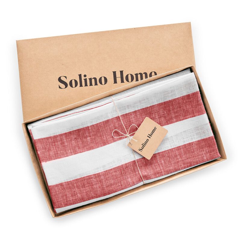 Solino Home 100% Pure Linen Round Tablecloth 70 Inch Diameter | Cabana Stripe