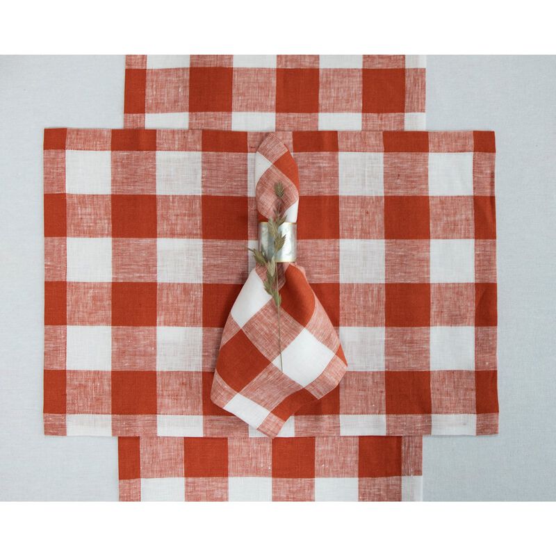 Solino Home 100% Pure Linen 14 x 19 Inch Placemats Set of 4 | Buffalo Check
