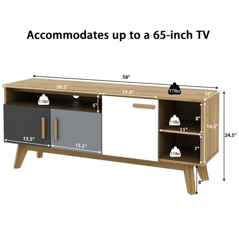 Hivvago 65 Inch TV Stand with 3 Storage Cabinets and 3 Open Shelves for Living Room