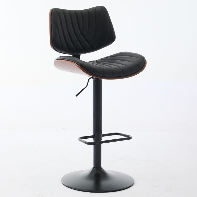 Walnut Bentwood Faux Leather Back Swivel Bar Stool