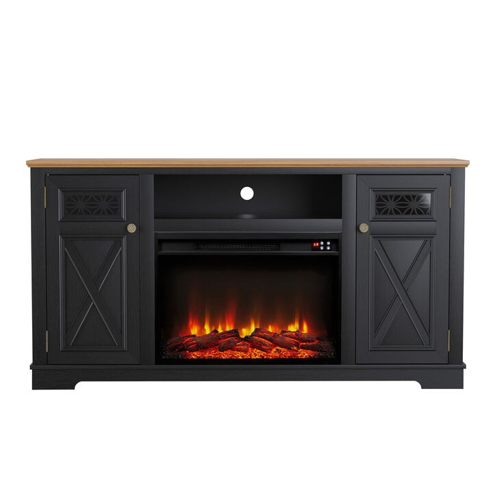 FESTIVO 61.5" Two-Tone TV Stand with Electric Fireplace Fits TVs Up to 70"