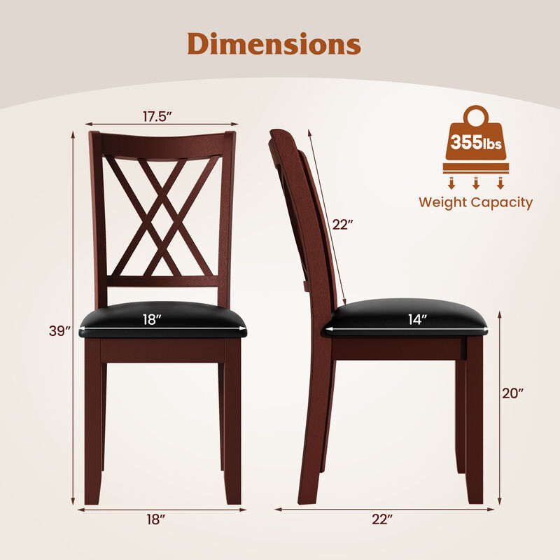 Set of 2 Dining Chair with Backrest and Padded Seat
