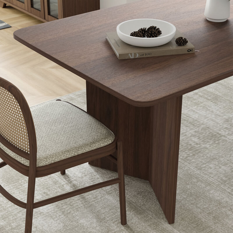 Brix 79V-Shaped Leg Square Wooden Dining Table in Walnut Color