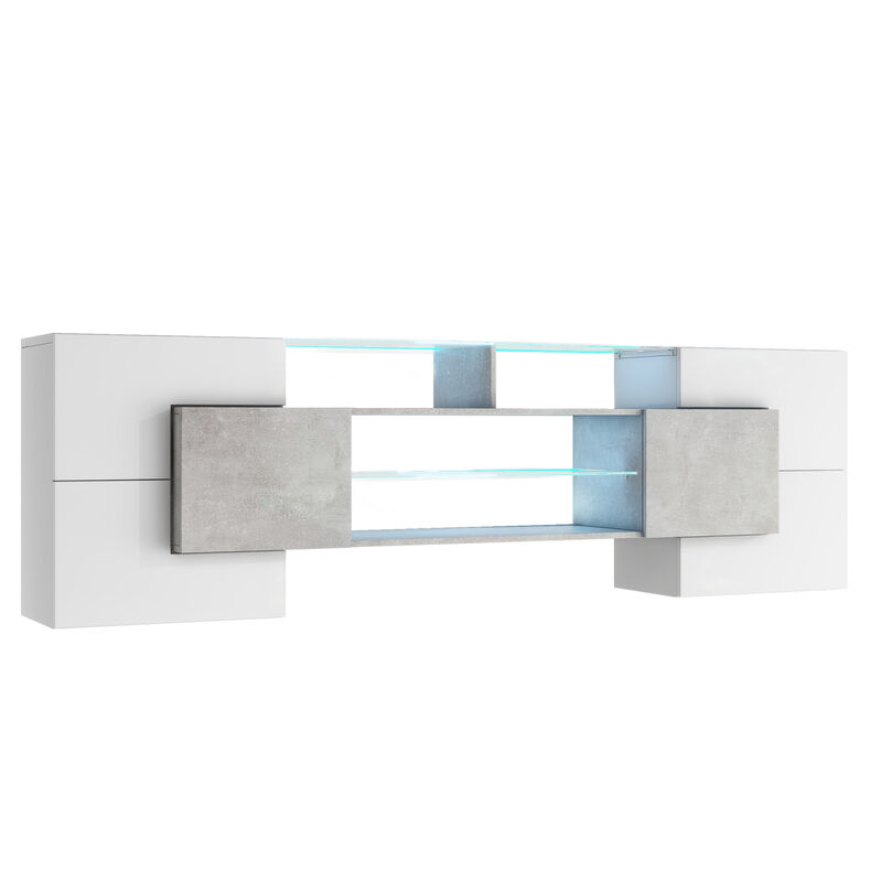 Modern Grey TV Stand with LED Shelves