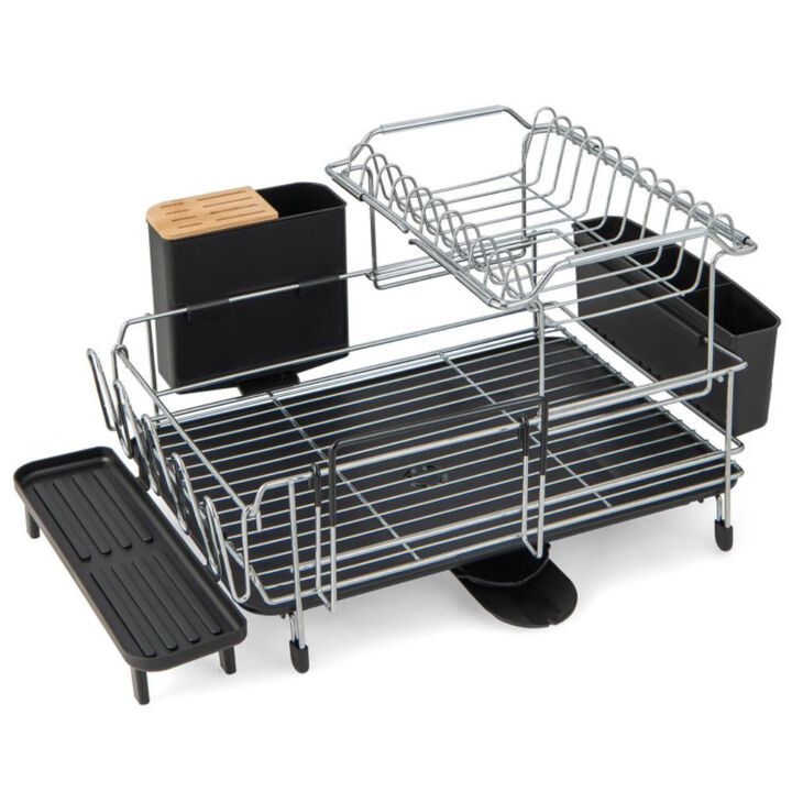 Hivvago 2-Tier Detachable Dish Rack with Drainboard and 360-Degree Swivel Spout