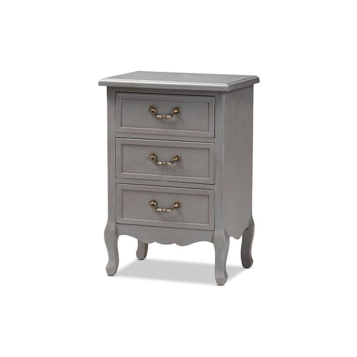 Baxton Studio Capucine Antique French Country Cottage Grey Finished Wood 3-Drawer End Table