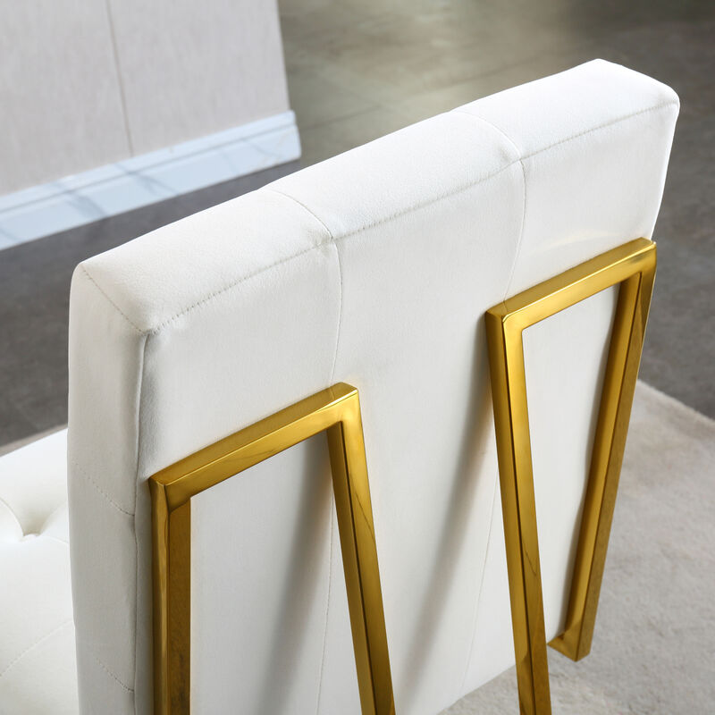 Modern Velvet Dining Chair Set Of 2, Tufted Design And Finish Stainless Base