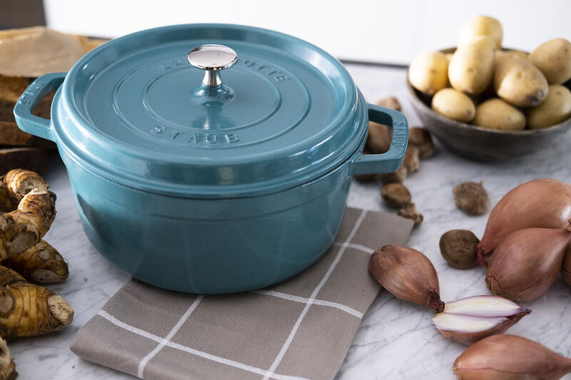 Staub Cast Iron Round Cocotte, Dutch Oven, 4-quart, serves 3-4, Made in France, White