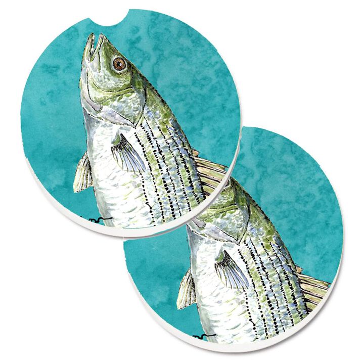 Caroline's Treasures Striped Bass Fish Set of 2 Cup Holder Car Coasters 8720CARC, 2.56, Multicolor