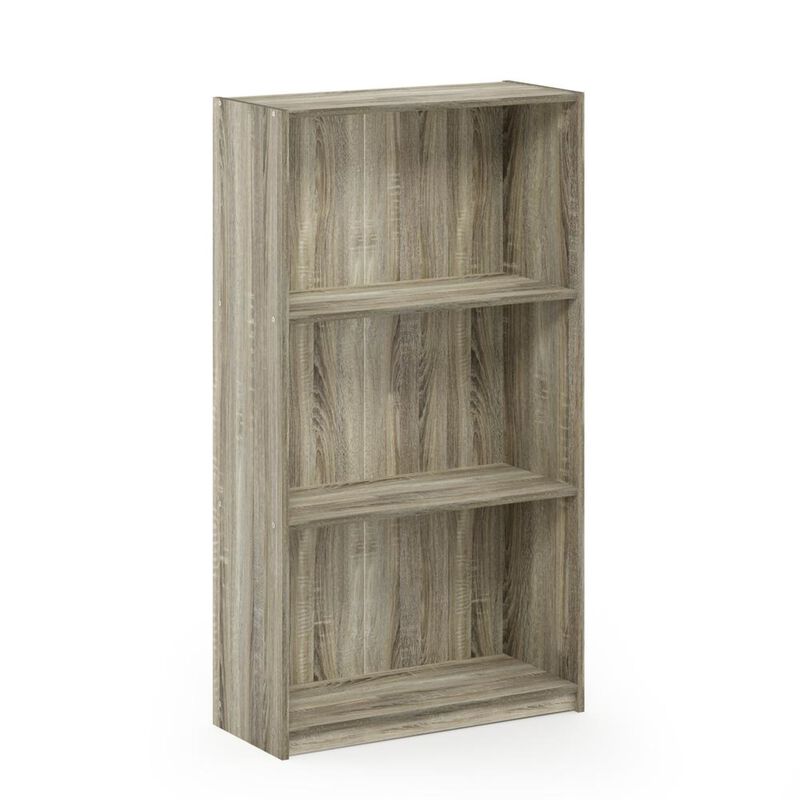 FURINNO Basic 3-Tier Bookcase Storage Shelves, Sonoma Oak