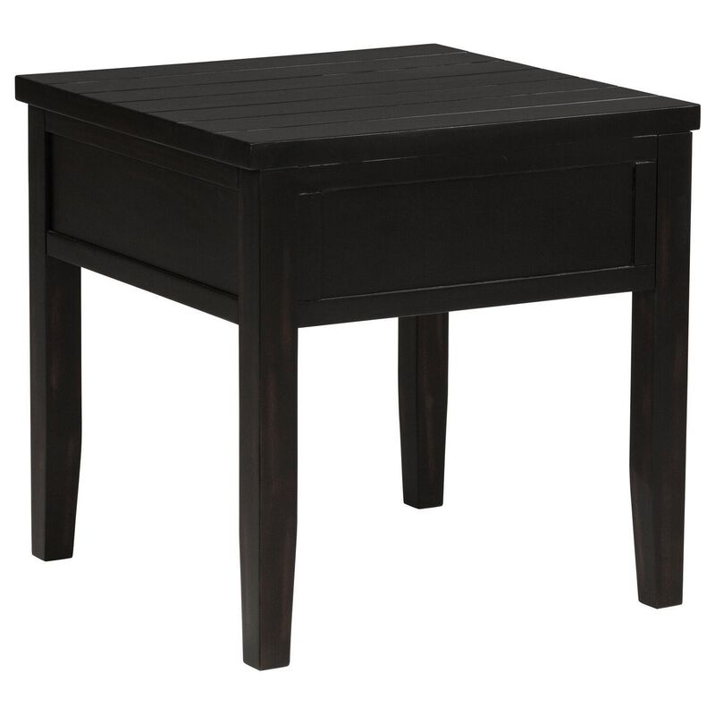 Coni Side End Table, 1 Drawer, Classic Black Wood, Square 24 Inch - Benzara