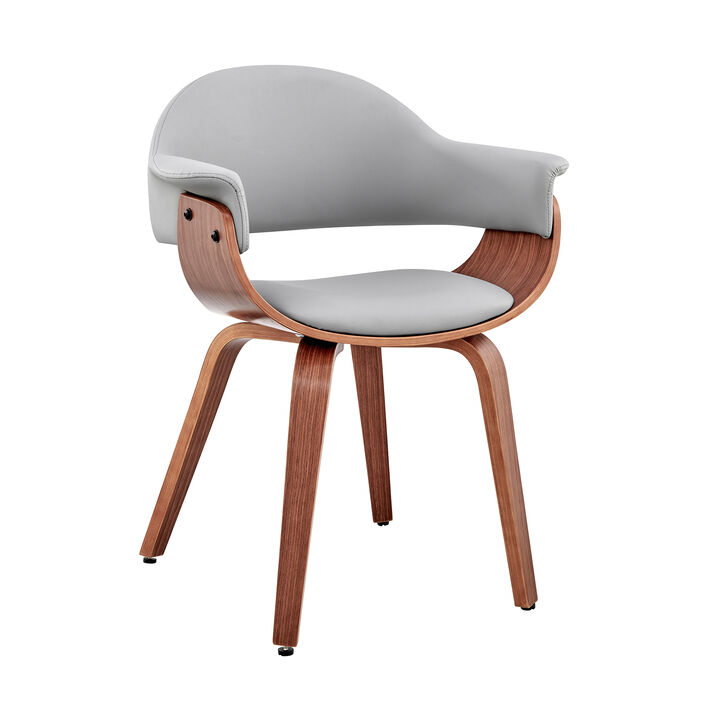 Leatherette Dining Chair with Curved Seat, Gray and Brown - Benzara