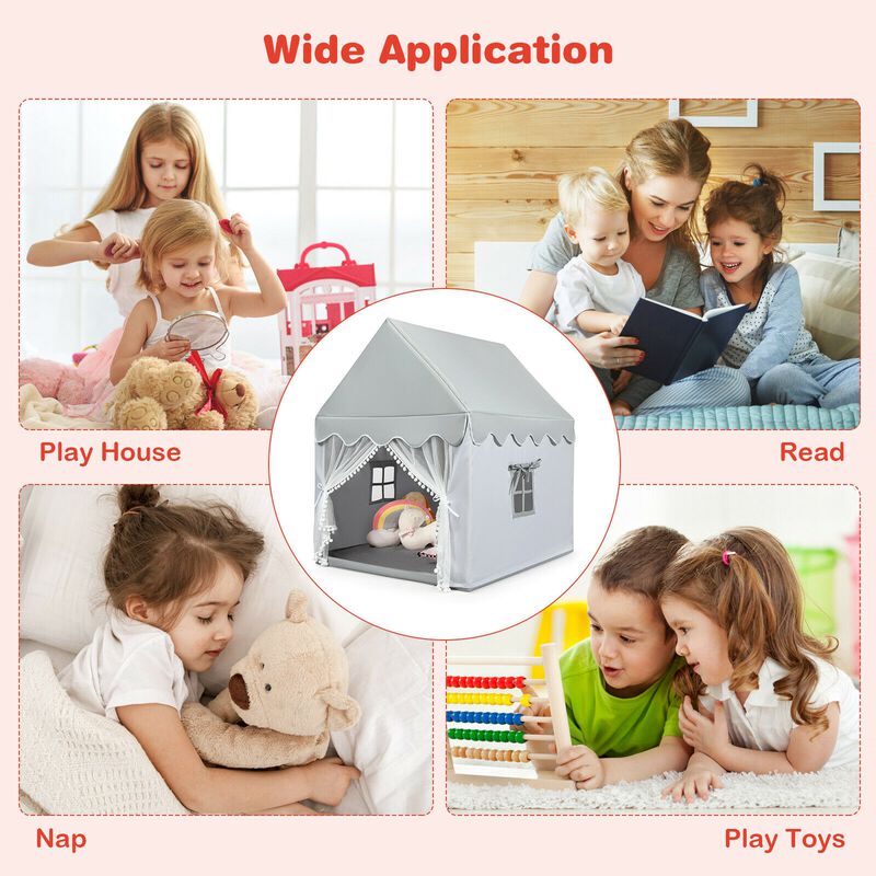 Kids Large Play Castle Fairy Tent with Mat-Gray