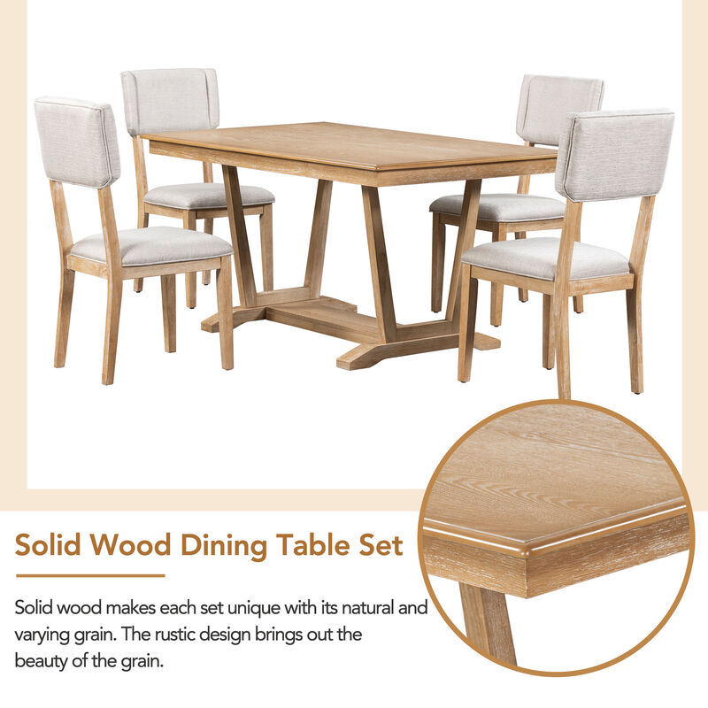 Merax  Rectangular Dining Table Set with 4 Upholstered Chairs