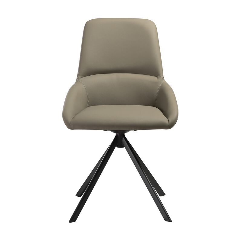 Rick 22 Inch Swivel Dining Chair Set of 2, Taupe Faux Leather, Black Legs - Benzara